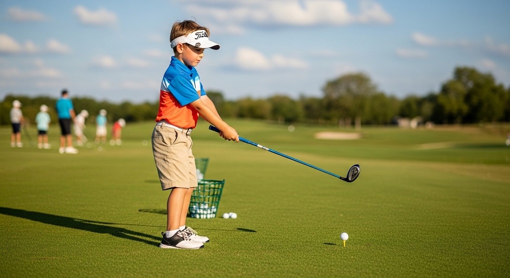 Comparison chart showing different sizes of junior golf clubs for kids arranged by age group