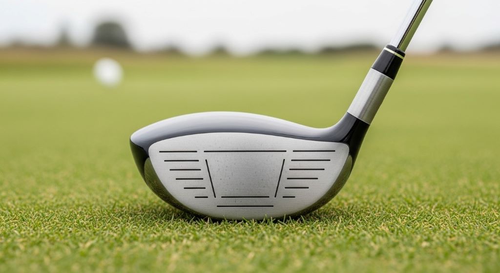 Close-up of mini driver clubface position at address showing correct angle for shaping draw shots