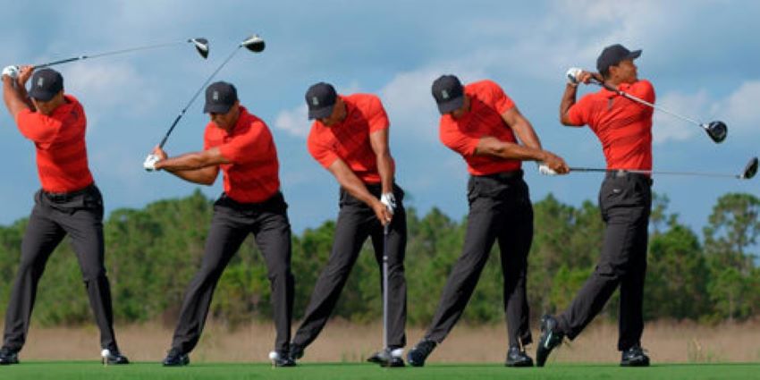 Step-by-step golf swing drill showing posture, grip, and follow-through improvement